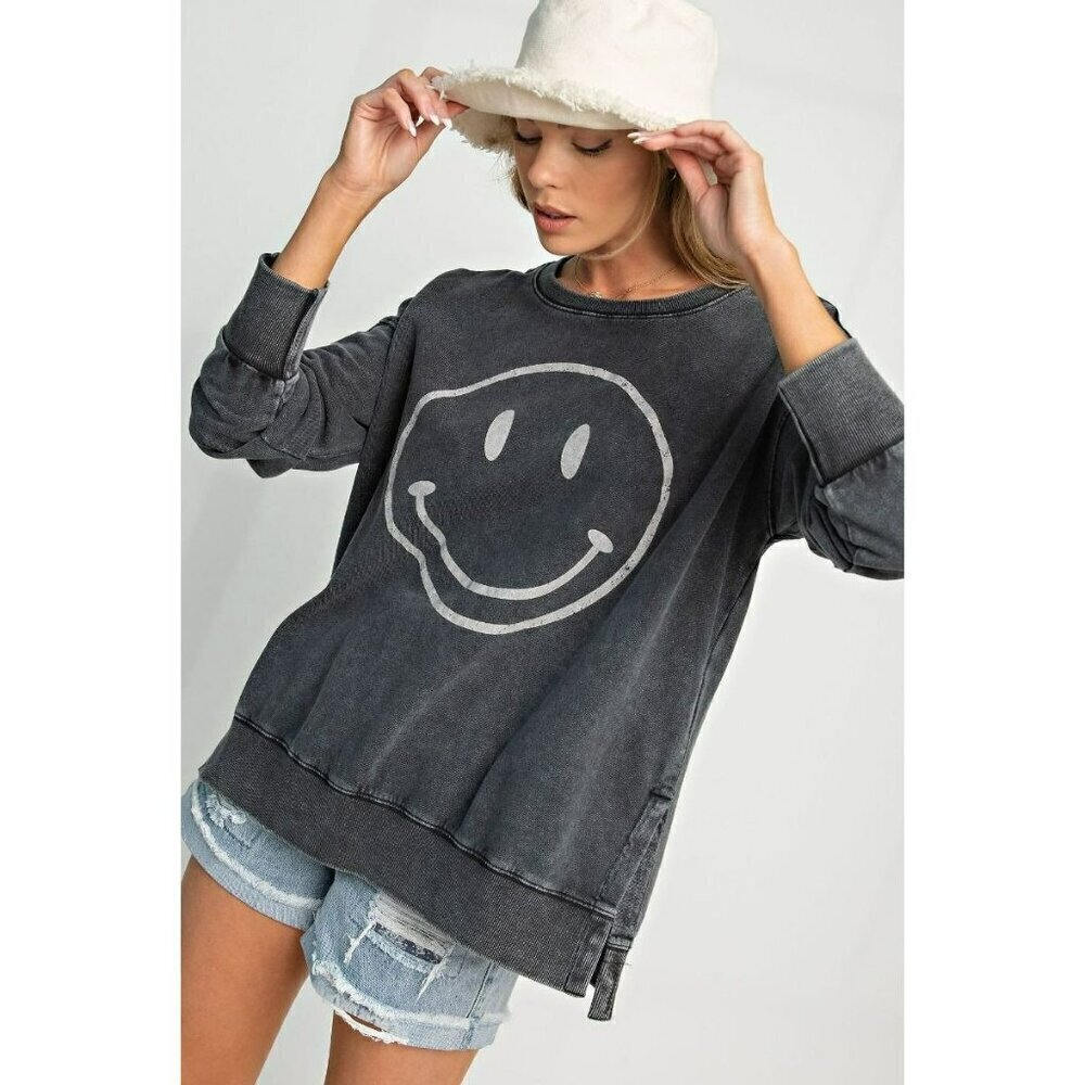 Don't Forget to Smile Mineral Wash Top in Black - Picture 2 of 10